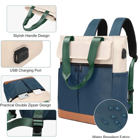 NEW Woman’s Convertible Daypack Laptop Backpack with USB Charging Port - Picture 6 of 6